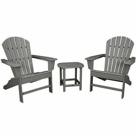 POLYWOOD South Beach Slate Grey Patio Set with Side Table and 2 Adirondack Chairs 633PWS1751GY